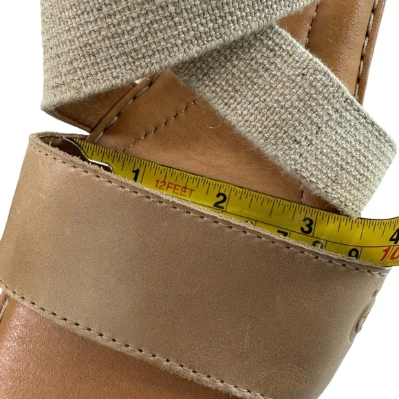 Born Paley Leather Canvas Strappy Platform Slide Sandals in Natural Size 9M