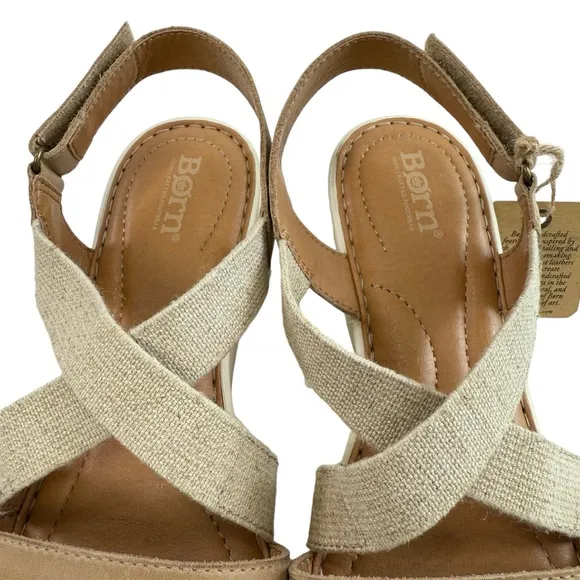 Born Paley Leather Canvas Strappy Platform Slide Sandals in Natural Size 9M