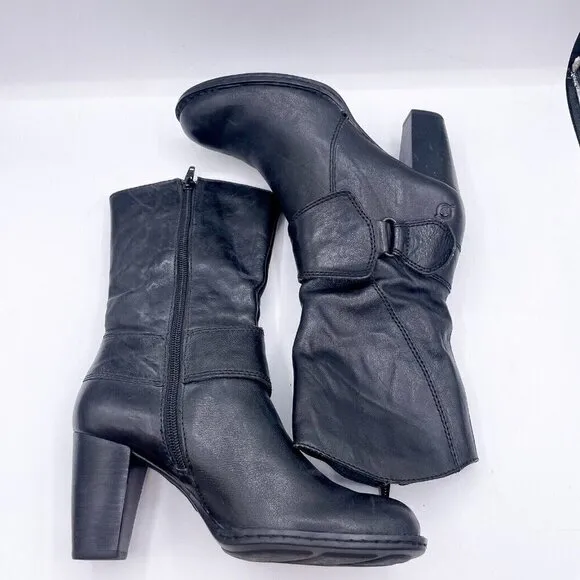 BORN soft leather mid-calf black boots Women’s Size 7