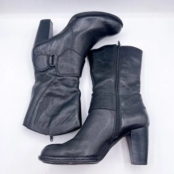 BORN soft leather mid-calf black boots Women’s Size 7