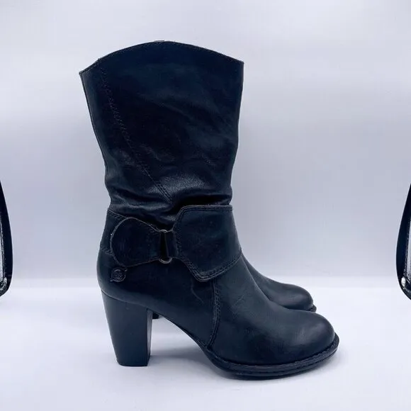 BORN soft leather mid-calf black boots Women’s Size 7
