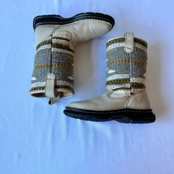 Born Southwestern Aztec style tapestry wool and leather midi boot