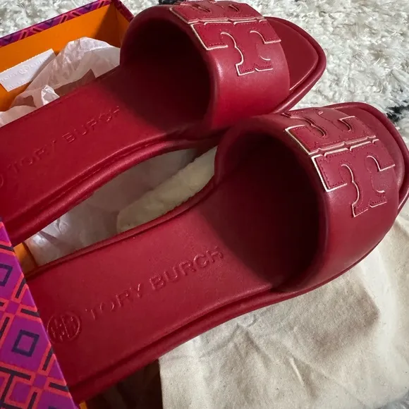 Brand New Tory Burch Red Double T Slides