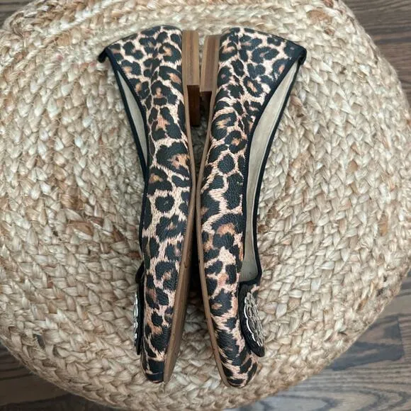 Brighton Aleta Ballerinas Leopard Print Leather Silver Plate medallion Size 10M
