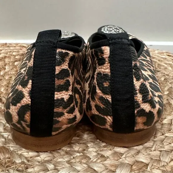 Brighton Aleta Ballerinas Leopard Print Leather Silver Plate medallion Size 10M