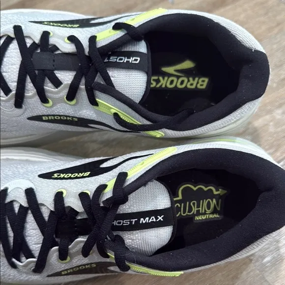 Brooks Ghost Max Size 10.5 Athletic Shoes - White and Neon Yellow