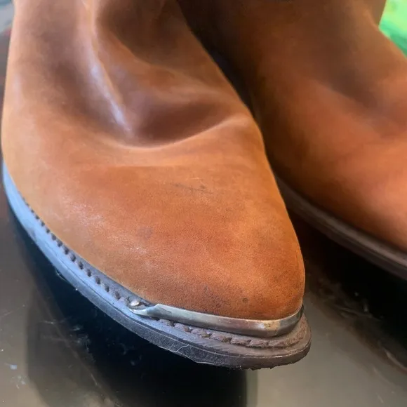 Brown Heeled Cowboy Boots with Smooth Leather and Mid-Calf Height