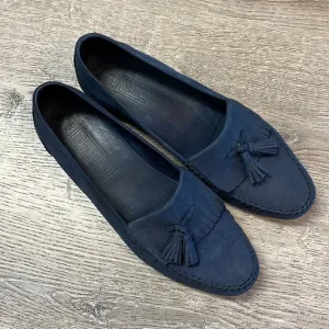 Bruno Magli Mens 9.5 M Loafers Shoes Tassle Navy Blue Soft Nubuck Leather Italy