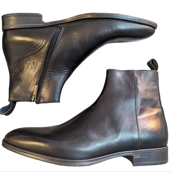 Bruno Magli Milton Black Leather Zipper Casual Dress Boots...Size 10.5