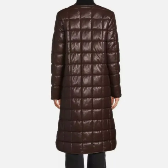 Calvin Klein Quilted Faux Leather Puffer Coat NWT Size XL Coffee Bean Brown