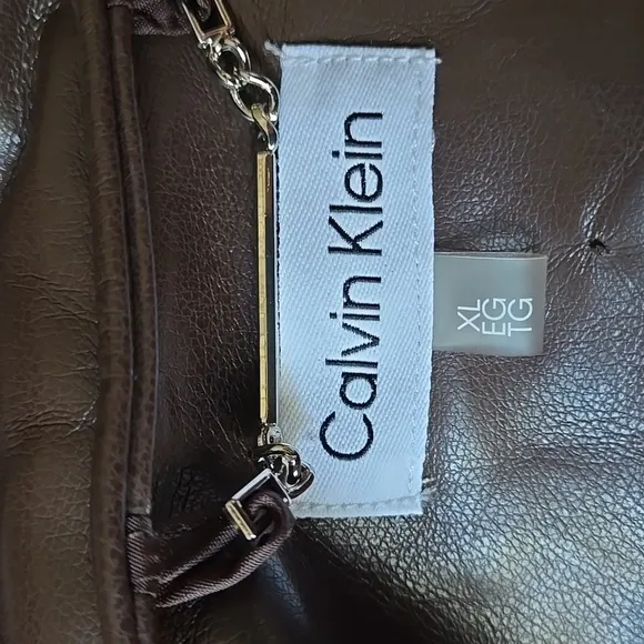 Calvin Klein Quilted Faux Leather Puffer Coat NWT Size XL Coffee Bean Brown