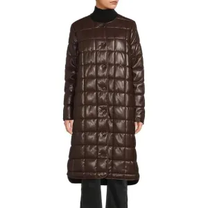 Calvin Klein Quilted Faux Leather Puffer Coat NWT Size XL Coffee Bean Brown
