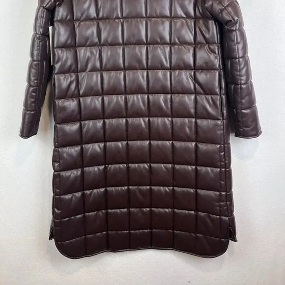 Calvin Klein Quilted Faux Leather Puffer Coat NWT Size XL Coffee Bean Brown