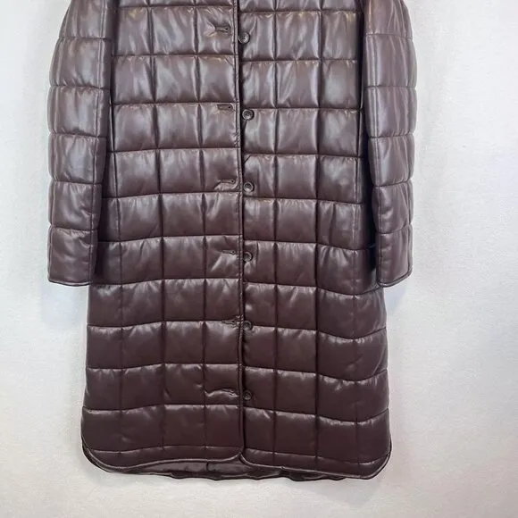 Calvin Klein Quilted Faux Leather Puffer Coat NWT Size XL Coffee Bean Brown
