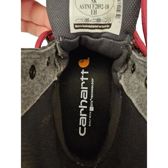 Carhartt Mens Waterproof Hiking Boots Size 6.5 Gray &amp; Red