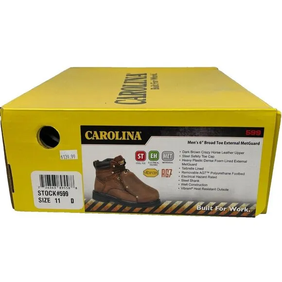 Carolina Men's 6&quot; Brown Broad Toe External MetGuard 599 Work Boot - Size 11 D