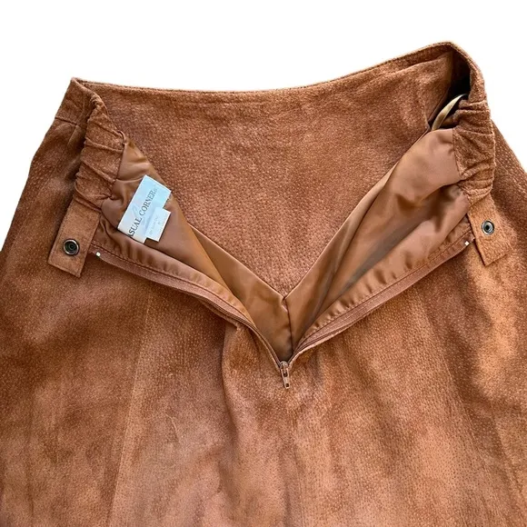 .Casual Corner 100% genuine leather size 10 brown midi skirt lined
