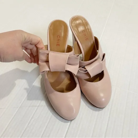 CHiE by Chie Mihara Mary Jane Mules Size 38.5 Size 7.5 Pink Leather Spain Pastel