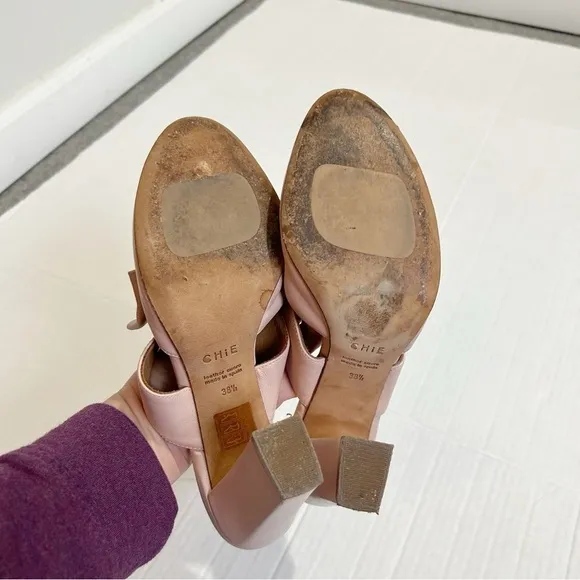 CHiE by Chie Mihara Mary Jane Mules Size 38.5 Size 7.5 Pink Leather Spain Pastel