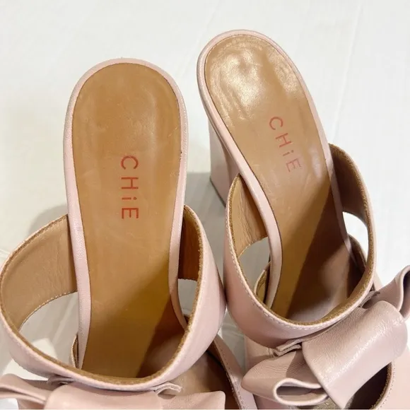 CHiE by Chie Mihara Mary Jane Mules Size 38.5 Size 7.5 Pink Leather Spain Pastel