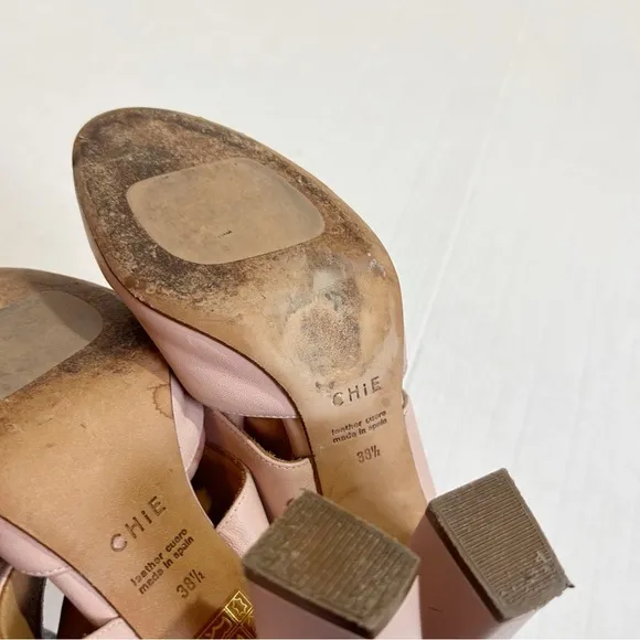 CHiE by Chie Mihara Mary Jane Mules Size 38.5 Size 7.5 Pink Leather Spain Pastel