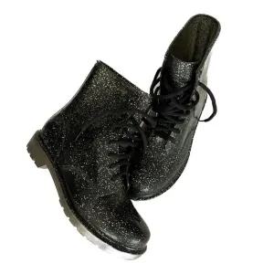 Circus by Sam Edelman Quinn Ankle Black Silver Glitter Combat Rain Boots (Sz 8)