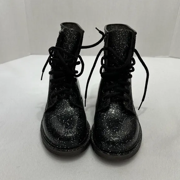 Circus by Sam Edelman Quinn Ankle Black Silver Glitter Combat Rain Boots (Sz 8)