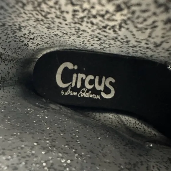 Circus by Sam Edelman Quinn Ankle Black Silver Glitter Combat Rain Boots (Sz 8)
