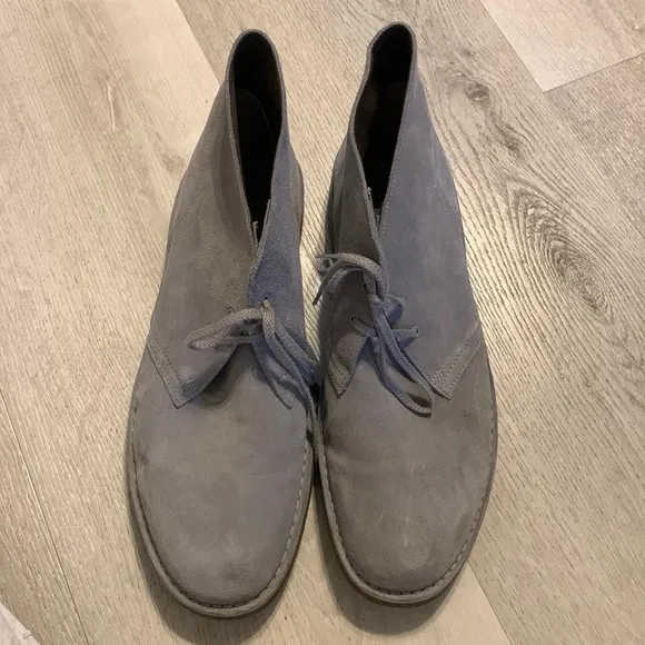 Clarks Boots Mens 13 Chukka Gray Suede Leather Lace Up Ankle Top Casual