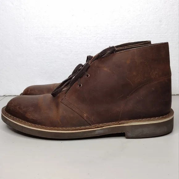 Clarks Bushacre Men's Brown Leather Casual Lace Up Chukka Boots Sz 11.5