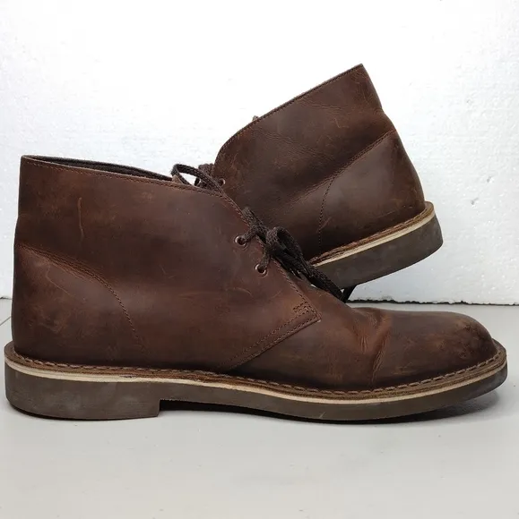 Clarks Bushacre Men's Brown Leather Casual Lace Up Chukka Boots Sz 11.5