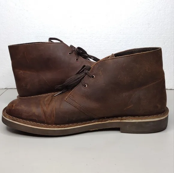 Clarks Bushacre Men's Brown Leather Casual Lace Up Chukka Boots Sz 11.5