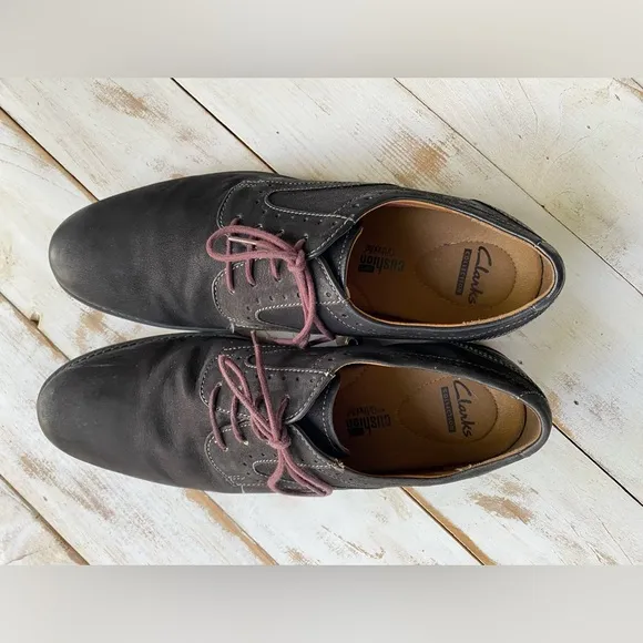 CLARKS men’s Oxford shoes sz 13 soft cushion Ortholite dark brown lace up preppy