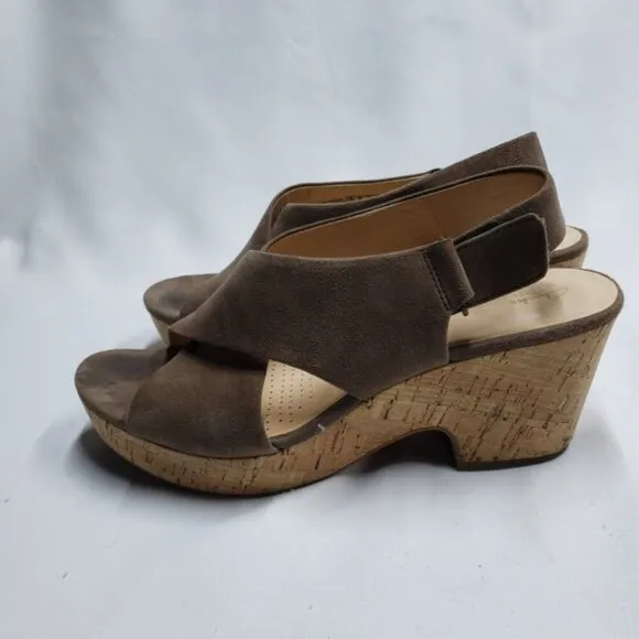 Clarks Women's Annadel Eirwyn Cork Wedge Sandals Size 10 Suede Upper
