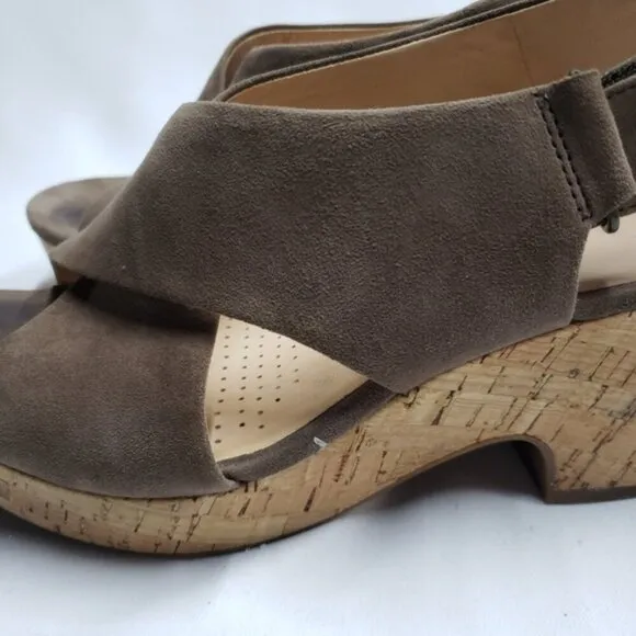 Clarks Women's Annadel Eirwyn Cork Wedge Sandals Size 10 Suede Upper