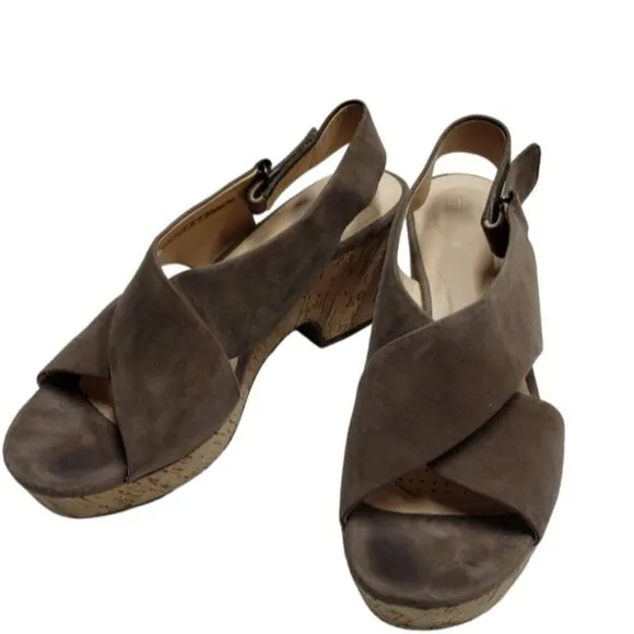 Clarks Women's Annadel Eirwyn Cork Wedge Sandals Size 10 Suede Upper