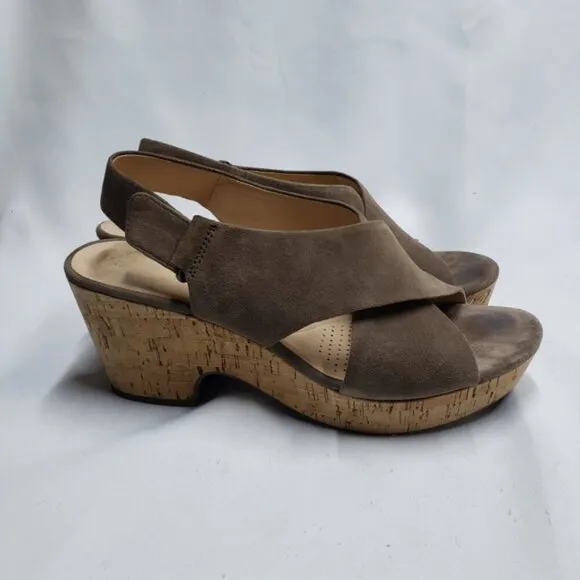 Clarks Women's Annadel Eirwyn Cork Wedge Sandals Size 10 Suede Upper