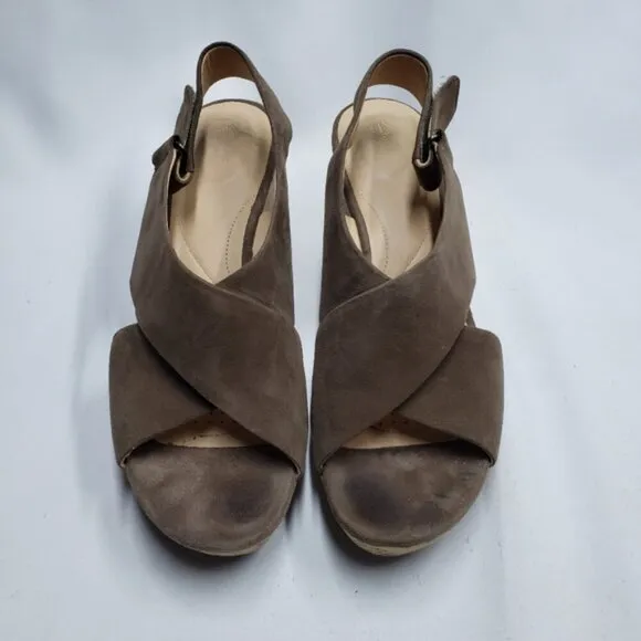 Clarks Women's Annadel Eirwyn Cork Wedge Sandals Size 10 Suede Upper
