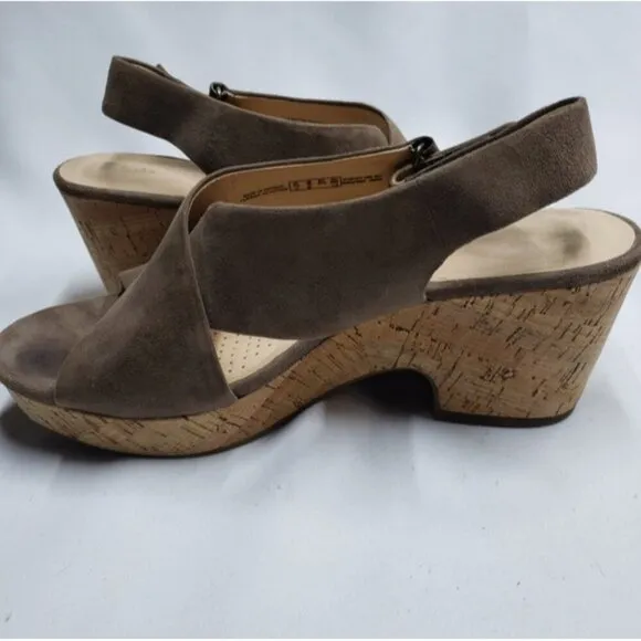 Clarks Women's Annadel Eirwyn Cork Wedge Sandals Size 10 Suede Upper