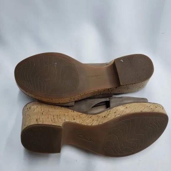 Clarks Women's Annadel Eirwyn Cork Wedge Sandals Size 10 Suede Upper