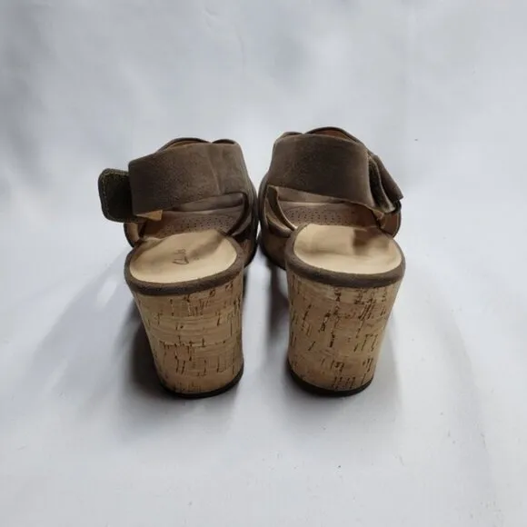Clarks Women's Annadel Eirwyn Cork Wedge Sandals Size 10 Suede Upper