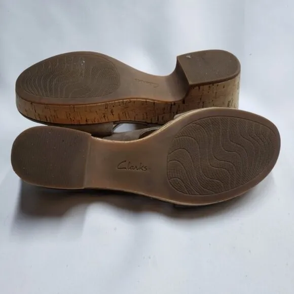 Clarks Women's Annadel Eirwyn Cork Wedge Sandals Size 10 Suede Upper