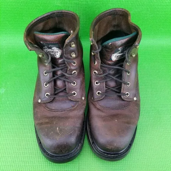 Classic BROWN Leather Georgia Boots Mens 10M Lace up Soft Toe G6173 Work Shoes