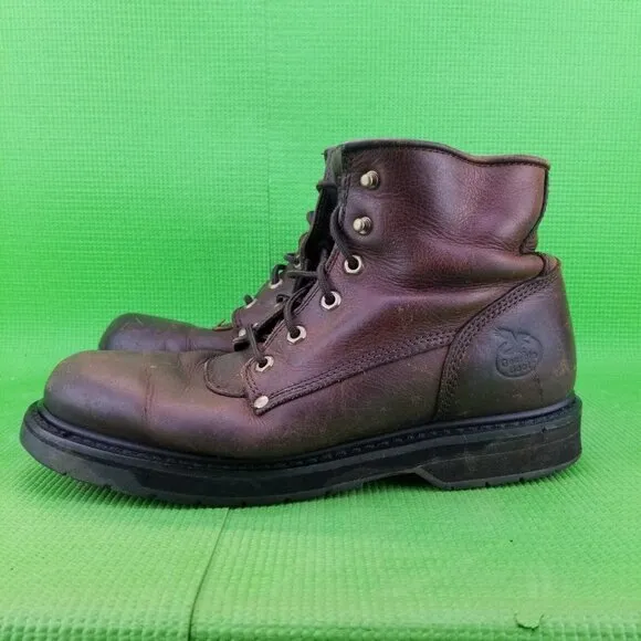 Classic BROWN Leather Georgia Boots Mens 10M Lace up Soft Toe G6173 Work Shoes