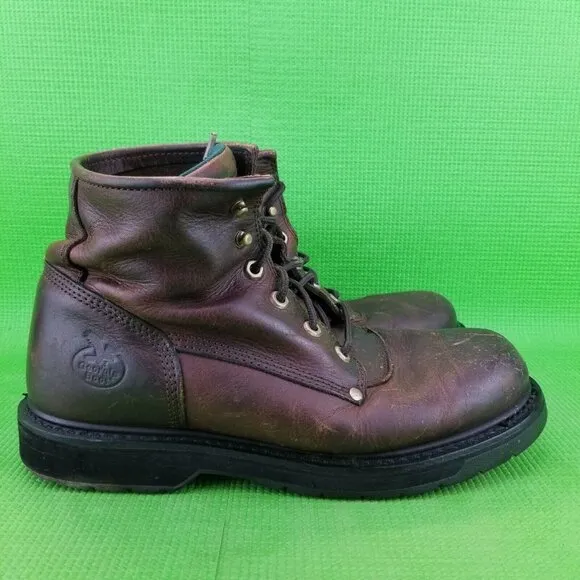 Classic BROWN Leather Georgia Boots Mens 10M Lace up Soft Toe G6173 Work Shoes