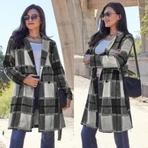 Classic Checkmate Lapel Coat - Black