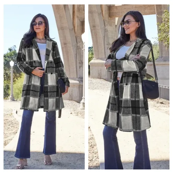 Classic Checkmate Lapel Coat - Black