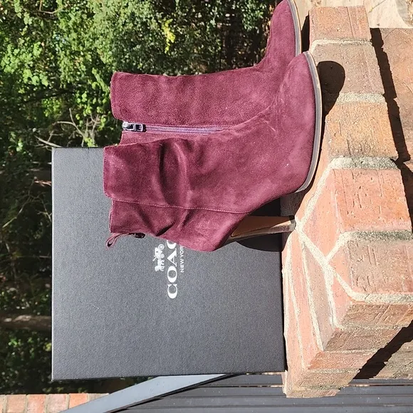 Coach Jemma Kid Suede ankle boots in Warm Oxblood 9.5