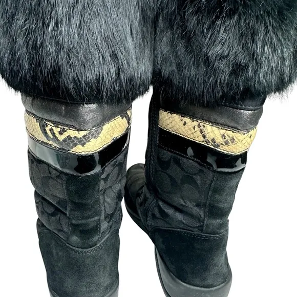 Coach Lorna Monogram Fur Winter Boots Black SZ 9.5