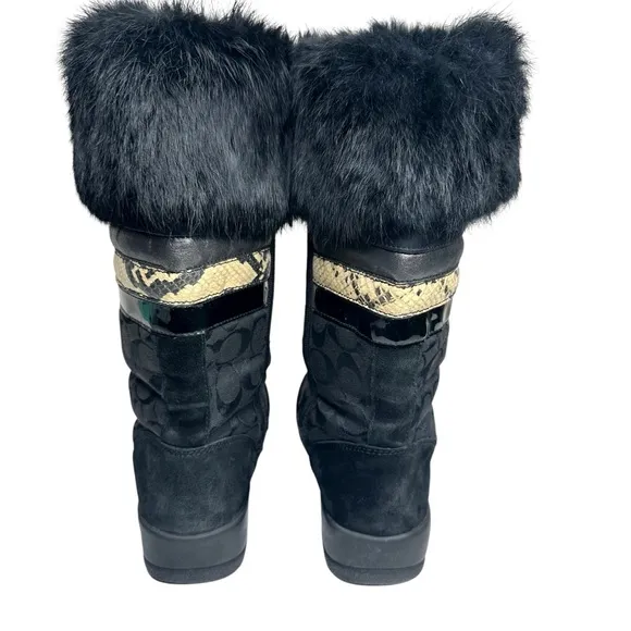 Coach Lorna Monogram Fur Winter Boots Black SZ 9.5